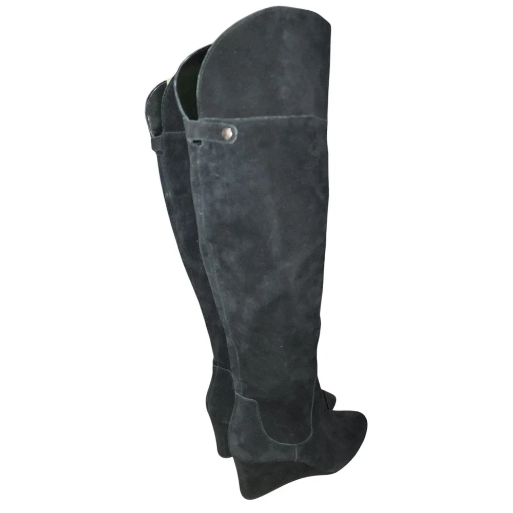 Enzo Angiolini Colitta Women's Black Suede Wedge Knee High Boots Size 8 M